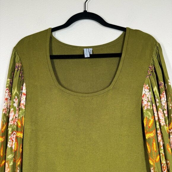 Anthropologie Bl^nk Blank London Green Printed Balloon Sleeve Sweater Top Medium - Picture 2 of 8